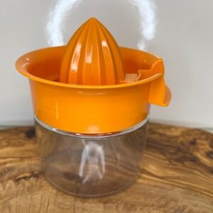 Vintage Mid Century Gemco Citrus Juicer Orange Lid Glass Jar Lemon Orange